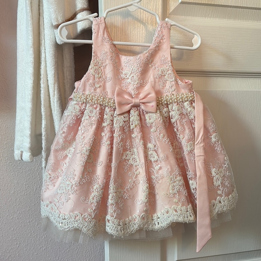 Pink Lace Baby Dress with Bow- Petfect Easter Dress or Formal Dress